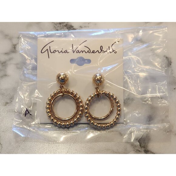 Gloria Vanderbilt Gold-Tone Beaded Double Circle Drop Earrings - Picture 2 of 5